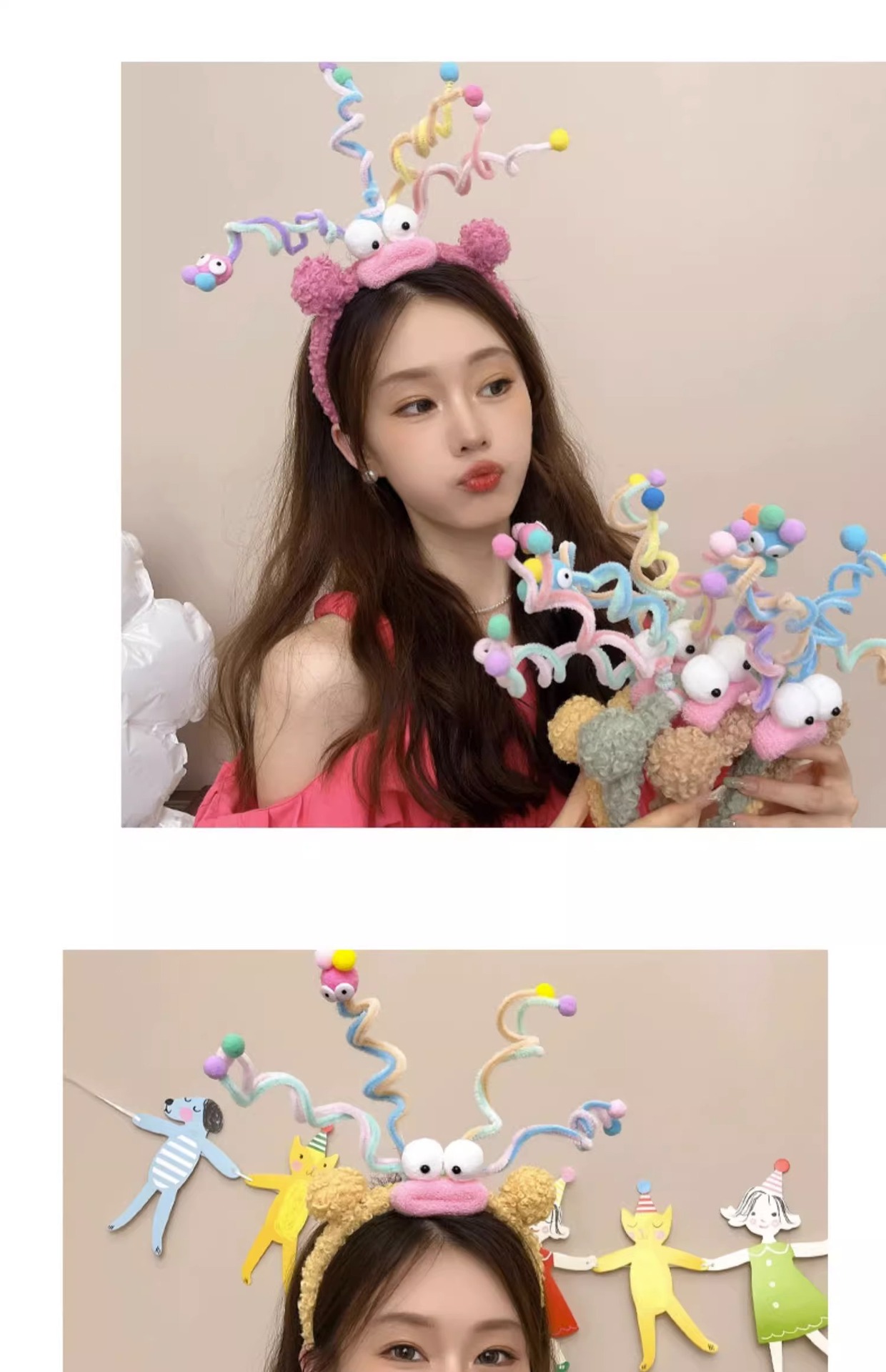 Twisty stick, fun and funny hair band, cute colorful headband, female face wash hair clip, headwear, photo, party, birthday hair accessories pic 18
