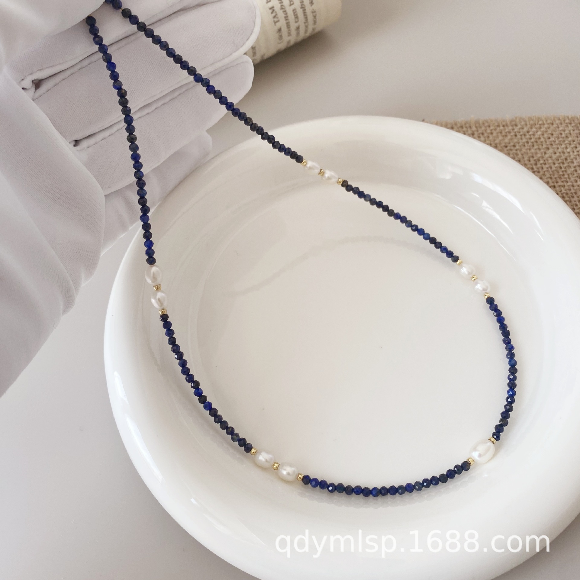 The new Korean version lapis lazuli freshwater pearl necklace is a versatile, high-end, light luxury, simple and fashionable collarbone chain pic 6