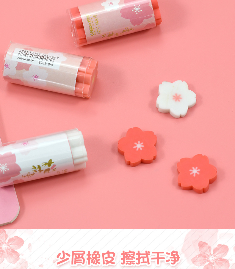 Weibo Stationery Wholesale, new creative erasers like leather, multi-color round, cute and fun box set, cherry blossom erasers pic 6