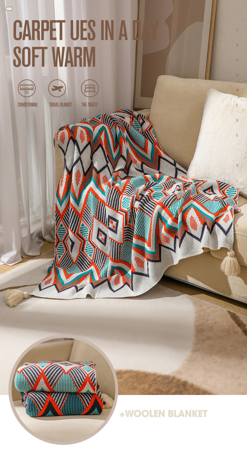 Bohemian sofa cover blanket, air conditioning blanket, all-season universal nap blanket, ethnic-style bed, tail blanket, and lap blanket pic 1