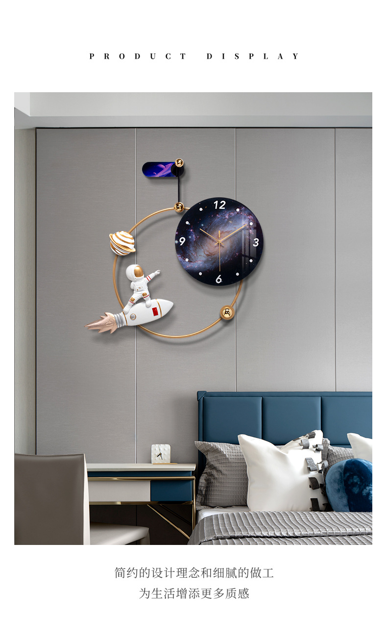 Fuciao decoración del hogar astronauta reloj de pared creativo sala de estar casa reloj de pared tv fondo decoración de pared reloj hombre espacial pic 6