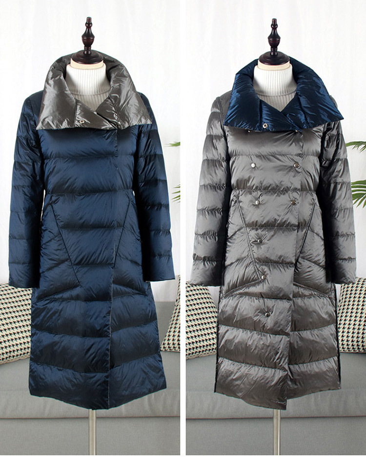 The 2019 winter new down jacket for women, mid-length, knee-length, double-sided wear, white duck down, a bestseller, slim-fit, large-sized coat, is in vogue pic 12