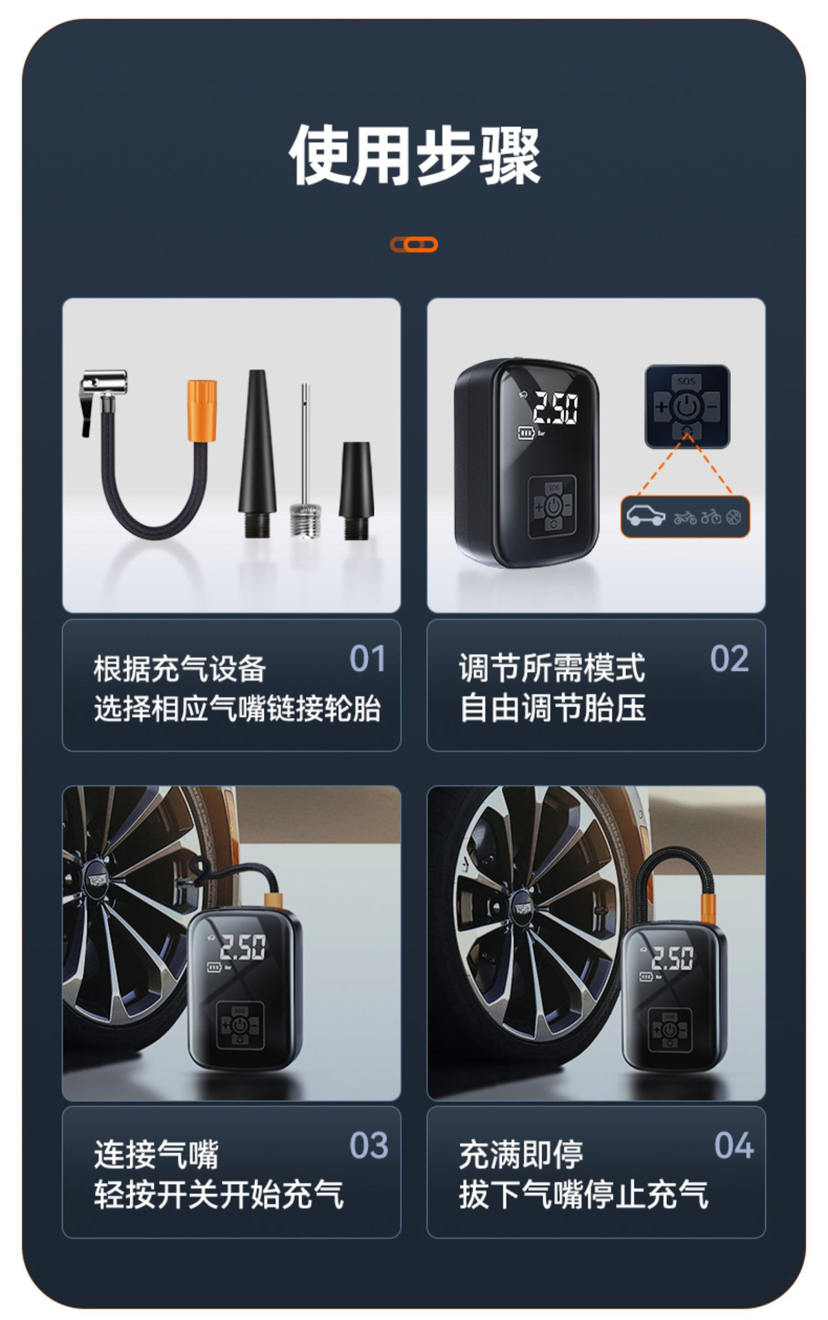 车载充气泵 汽车便携式无线打气泵电动轿车用轮胎打气筒跨境专供详情35