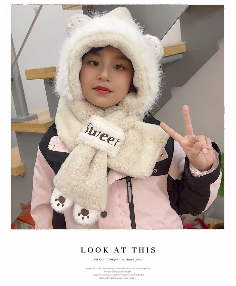 The 2024 winter hat for boys, girls and children features a cute teddy bear plush hat and scarf in one piece, providing warmth and warmth with thickened design pic 7