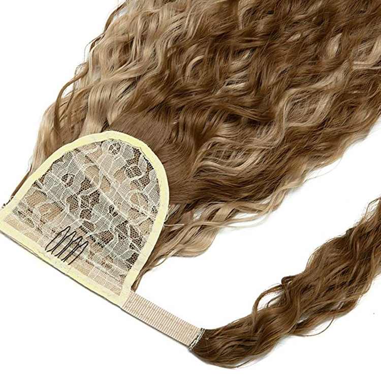 工厂批发化纤假发绑带魔术贴curly辫子马尾玉米须velcro ponytail详情11