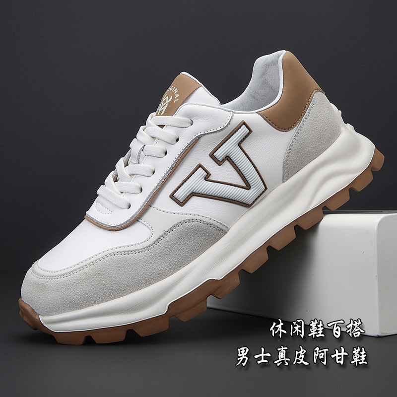 真皮板鞋男款夏季透气高级感百搭休闲男鞋头层牛皮空军男士小白鞋详情7