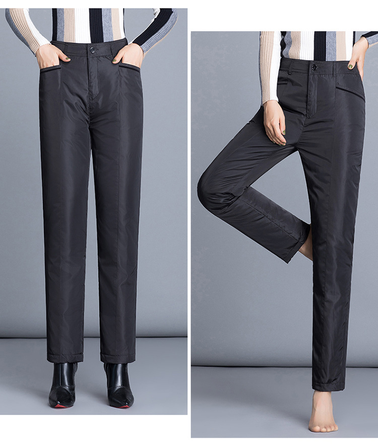 Middle-aged and elderly women wear down pants as outerwear. Large-sized, high-waisted, thickened down pants for mothers can make them look slimmer and keep them warm both inside and out in winter pic 14