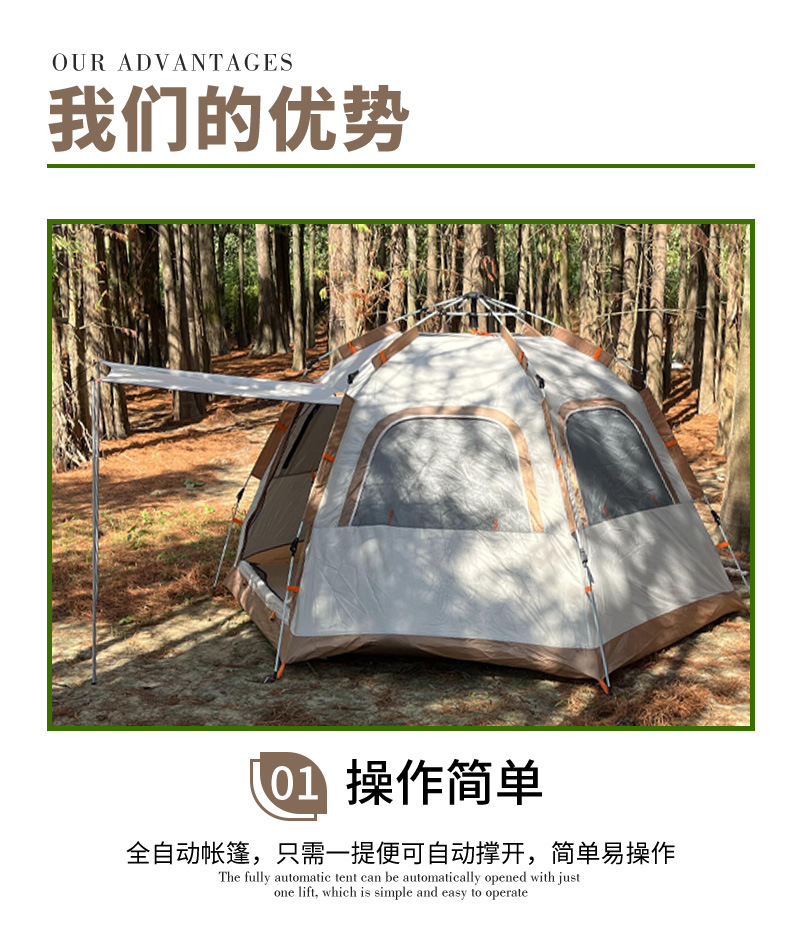 Quick-opening camping tent, waterproof hexagonal fully automatic tent, outdoor camping single-layer tent, Oxford cloth beach tent pic 4