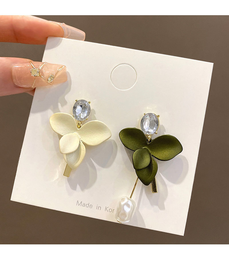 不对称绿色花瓣耳环高级感百搭复古珍珠耳坠女925银针耳饰品批发详情18