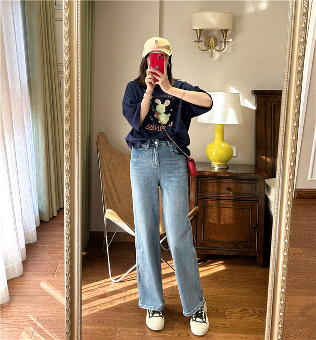 Treasure pants: Slimming, versatile, drape black straight-leg jeans for petite women, high-waisted wide-leg pants pic 28