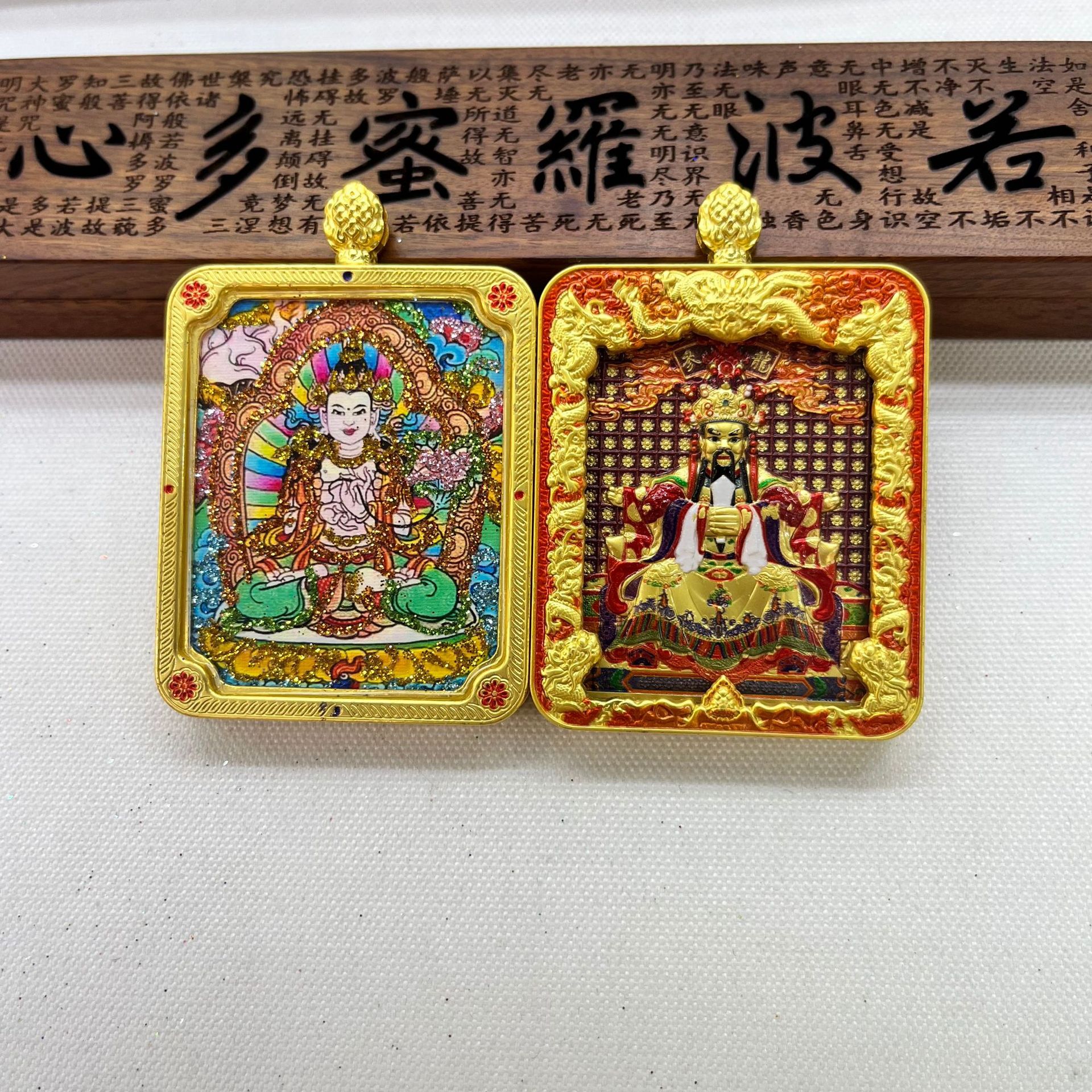 五台山唐卡浮雕双面款立体龙五爷吞金兽双面唐卡前世今生项链吊坠详情7