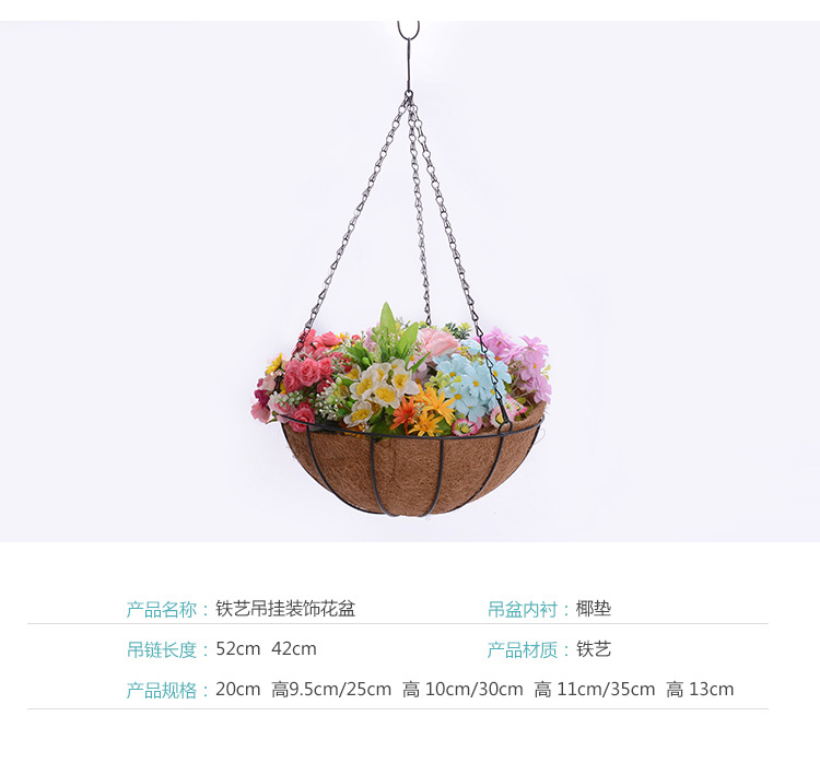 Creative succulent hanging basket flower POTS, home decoration items, balcony coconut palm flower POTS, ironwork hanging decoration, hanging pot flower stand pic 3