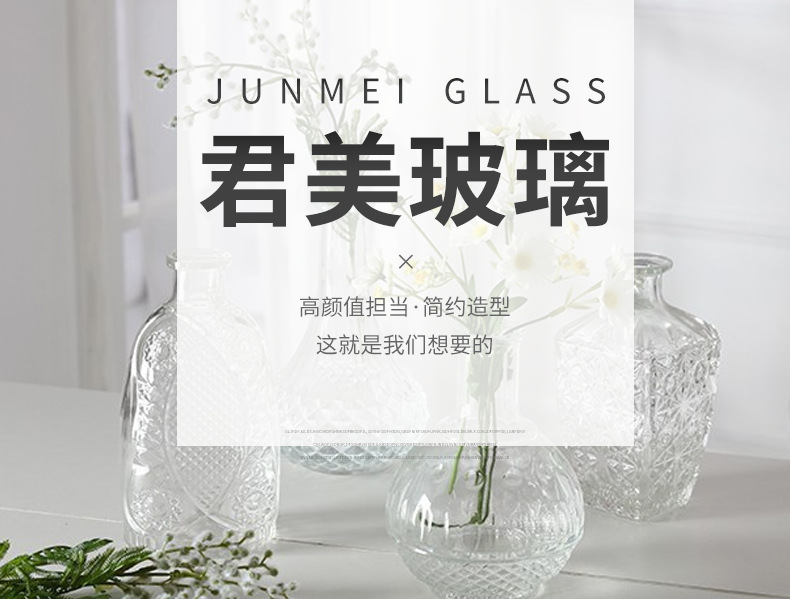 Nordic glacier patterned transparent glass vase, ins feng shui flower arrangement vase, living room decoration, Internet celebrity vase pic 1