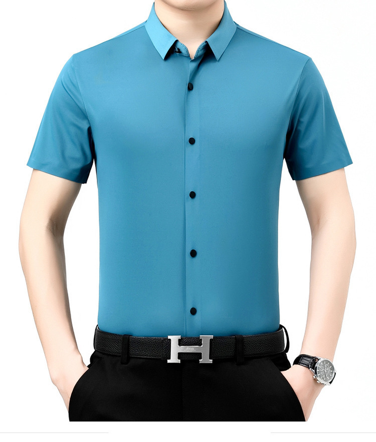Verano 2024 nuevo negocio morera seda manga corta camisa de hombre de mediana edad verano casual vestido formal sin marcas camisas de hombre pic 26