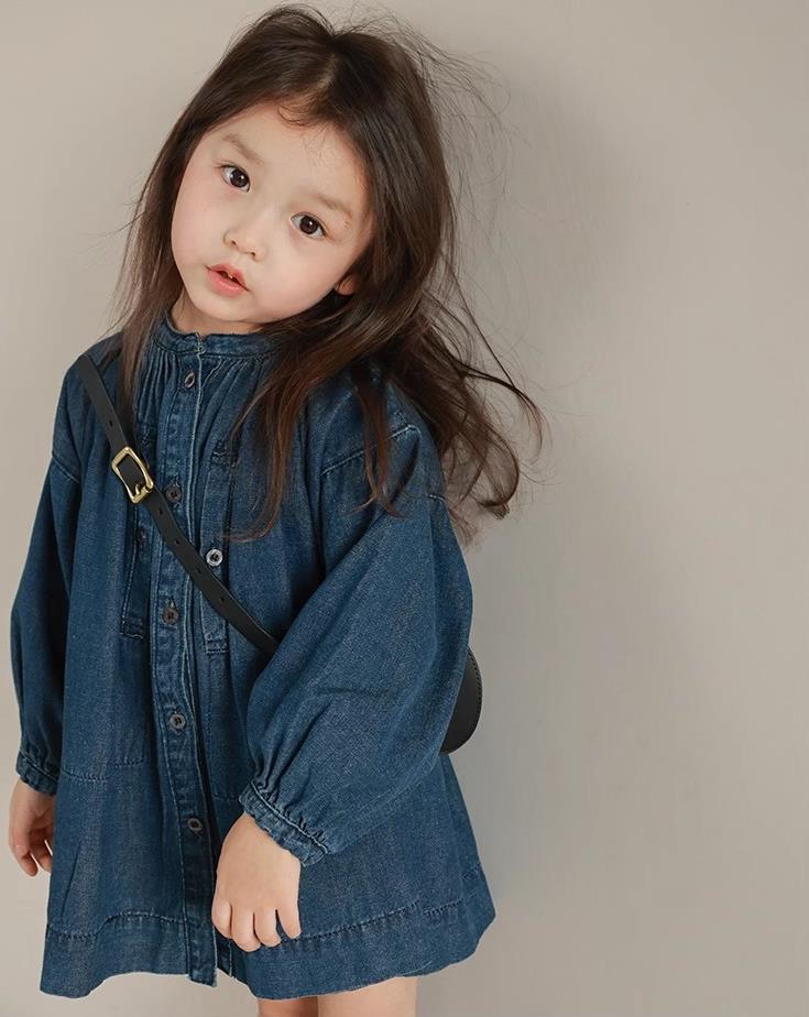 女童裙子立领单排扣水洗牛仔裙连衣裙23春秋装新款外贸童装货源详情16