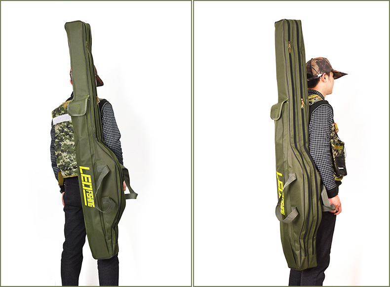 27746 LEO [Foldable large-belted fishing rod Bag 1M/ 1.5m Military Green/Black] Long fishing gear soft bag pic 13