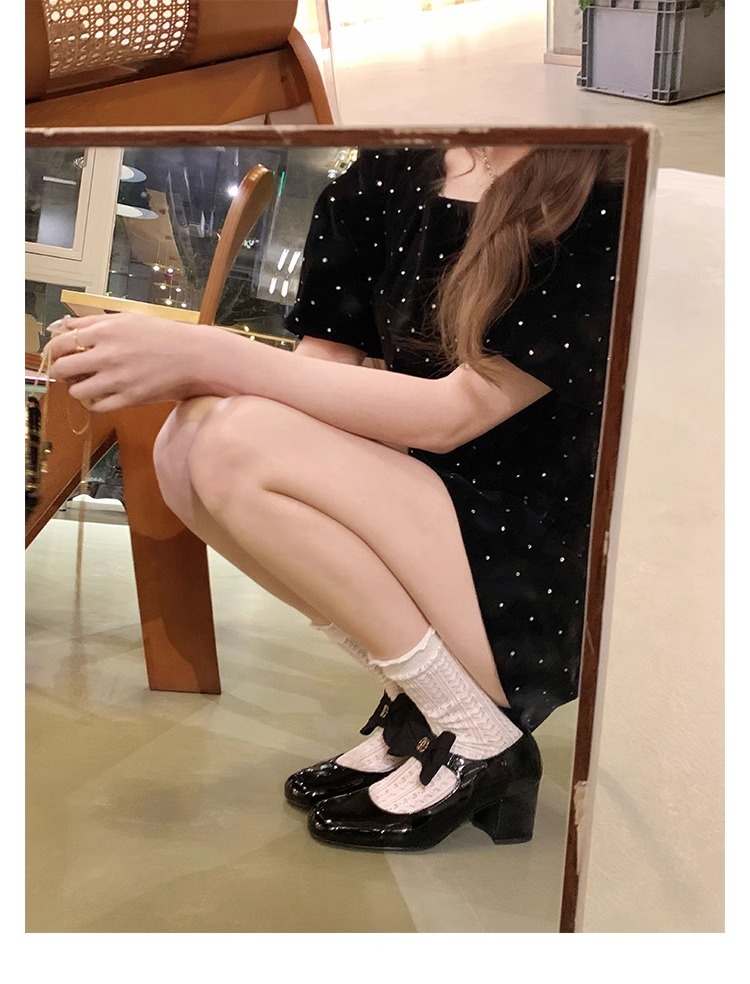 葡萄妈蝴蝶结玛丽珍鞋女法式高跟鞋真皮女鞋小香风粗跟制服皮鞋女详情40