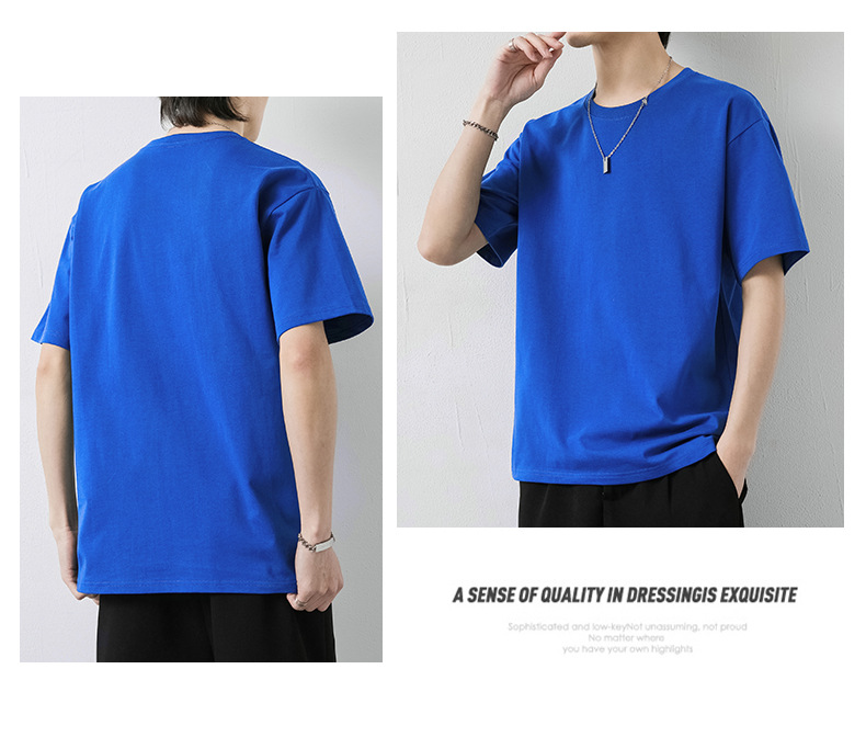 短袖t恤男潮牌夏季纯棉男士圆领半袖宽松打底衫男纯色基础款体恤详情11