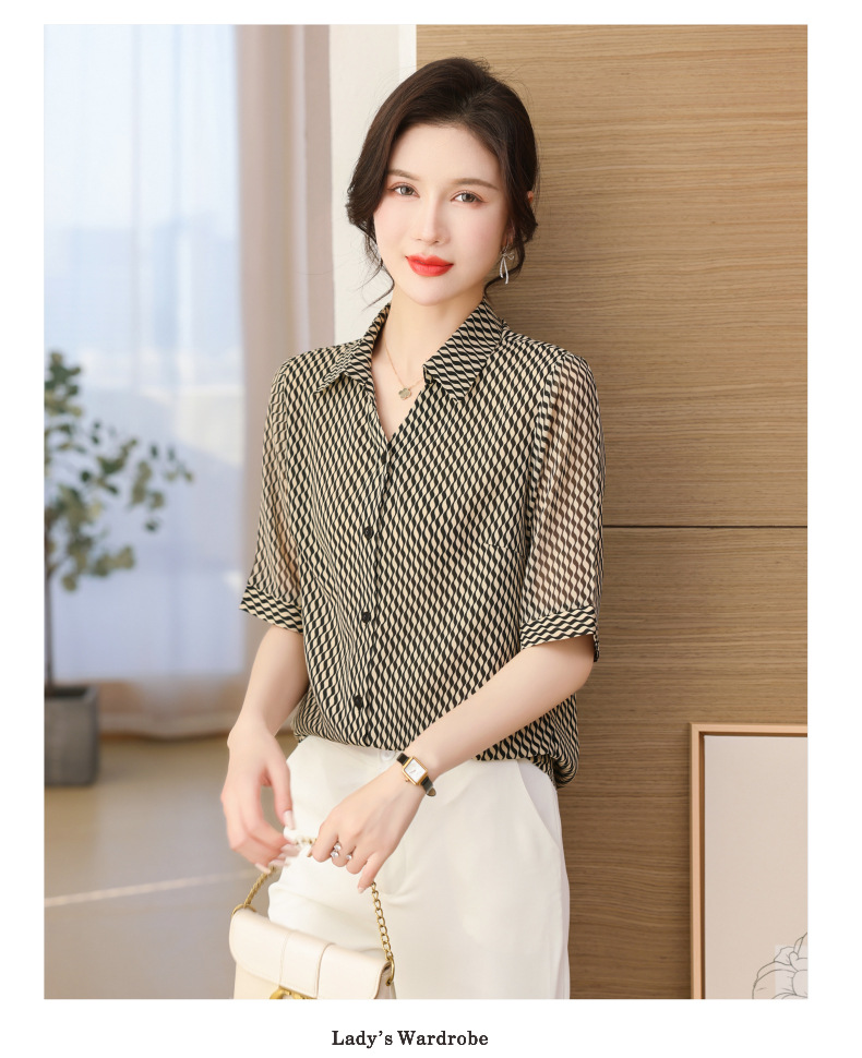 中年妈妈夏装雪纺衬衫长袖2024新款中老年女洋气上衣打底花色衬衣详情20