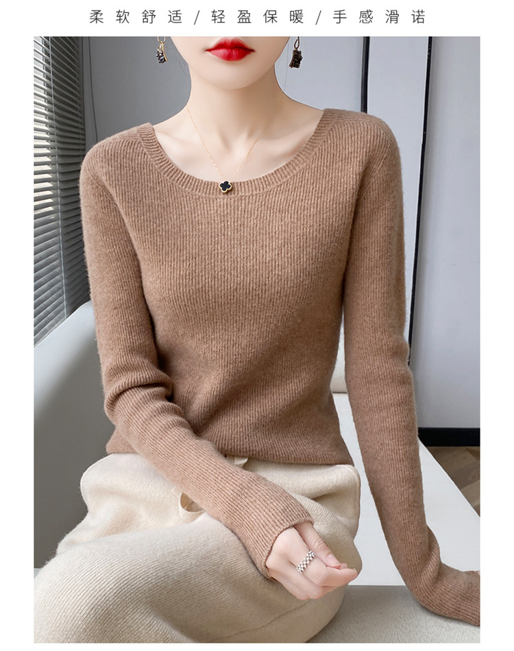 A seamless 100 pure wool sweater for women with a V-neck, slimming and form-fitting look. Pair it with a cashmere base knitted sweater for winter pic 25