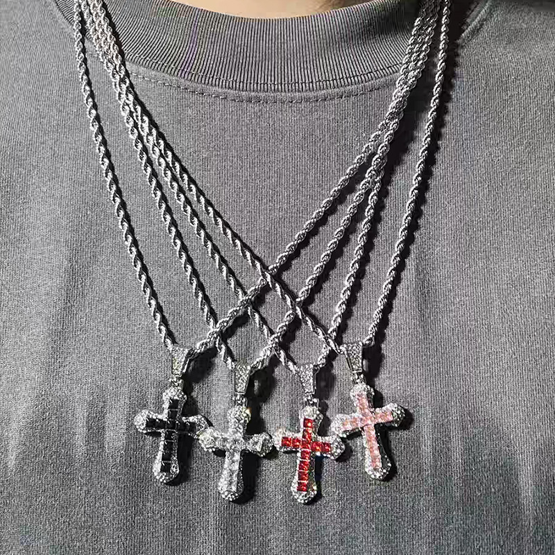 新款跨境欧美满钻十字架项链男女吊坠嘻哈潮流个性钛钢毛衣链饰品详情11