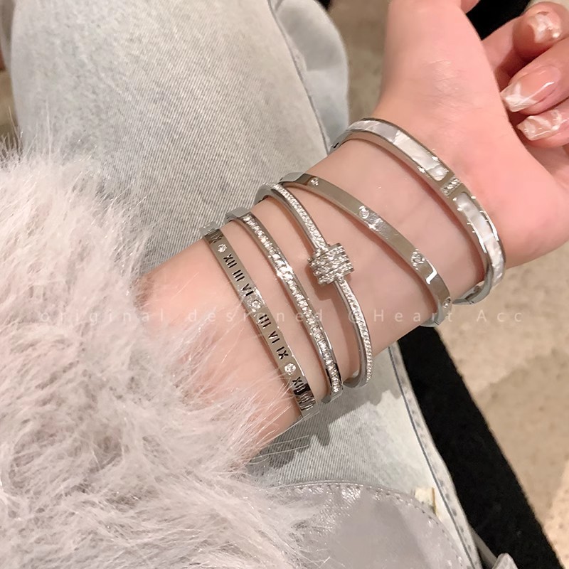Silver titanium steel bracelet for women, high-end look, zircon plain ring bracelet, jewelry, silver bracelet, bracelet, string bracelet, new style pic 38