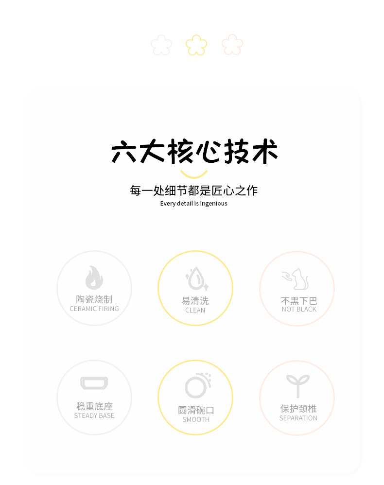 韩国同款平底锅猫碗陶瓷慢食碗单柄饮水碗防黑下巴罐头碗宠物碗详情2