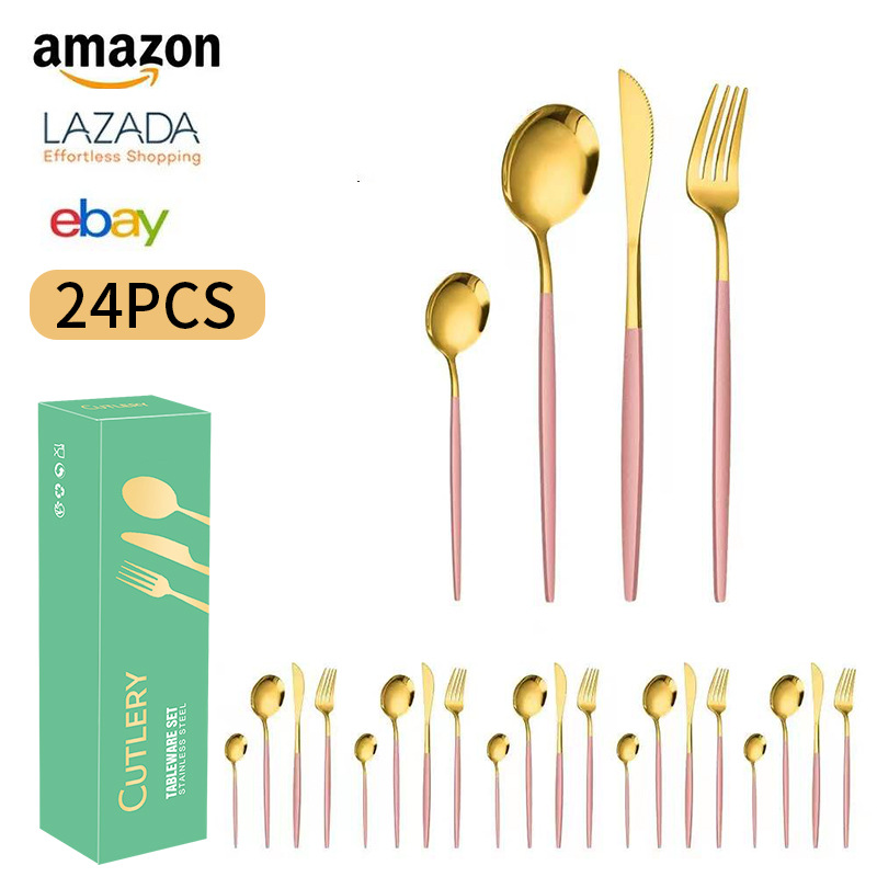 Cross-border Amazon Portuguese stainless steel tableware 24-piece set for 6 people, Western steak, knife, fork and spoon gift box set pic 13