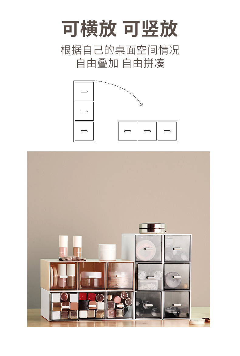 Desktop drawer-type stackable storage and organization box, plastic compartments, multi-layer freely combinable cosmetic and accessory storage box pic 3