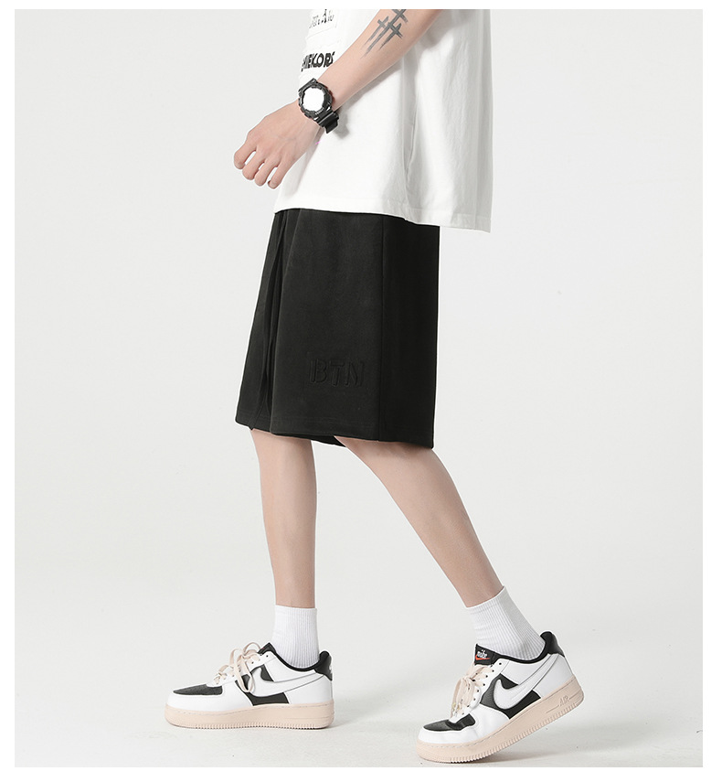 休闲短裤男生夏季新款麂皮绒宽松弹力五分裤美式钢印直筒运动裤子 pic 10