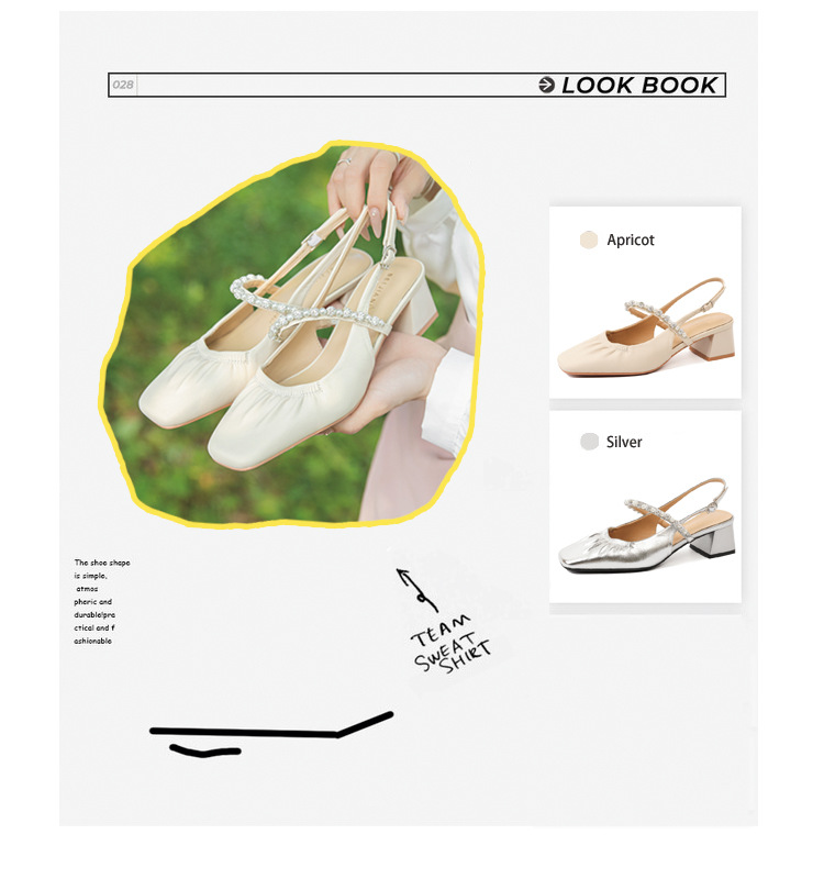 333-23 珍珠水钻凉鞋女外穿一字带粗跟方头羊皮中跟后绊带玛丽珍详情6