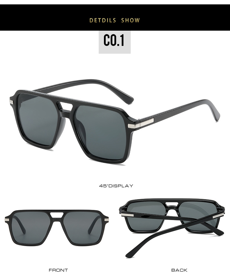 2023新款简约欧美经典外贸方框双梁太阳镜男女士百搭修脸时尚墨镜详情7