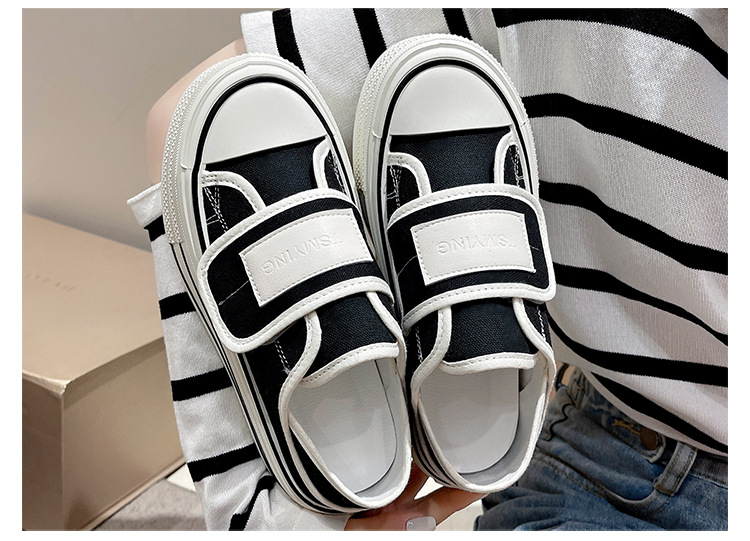 厚底两穿小白鞋女2024夏季新款一脚蹬懒人鞋增高半拖魔术贴帆布鞋详情16