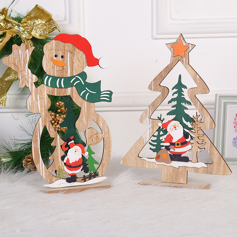 Christmas decorative wooden ornaments, table ornaments, Christmas gifts, three-dimensional wooden mini Christmas trees pic 5