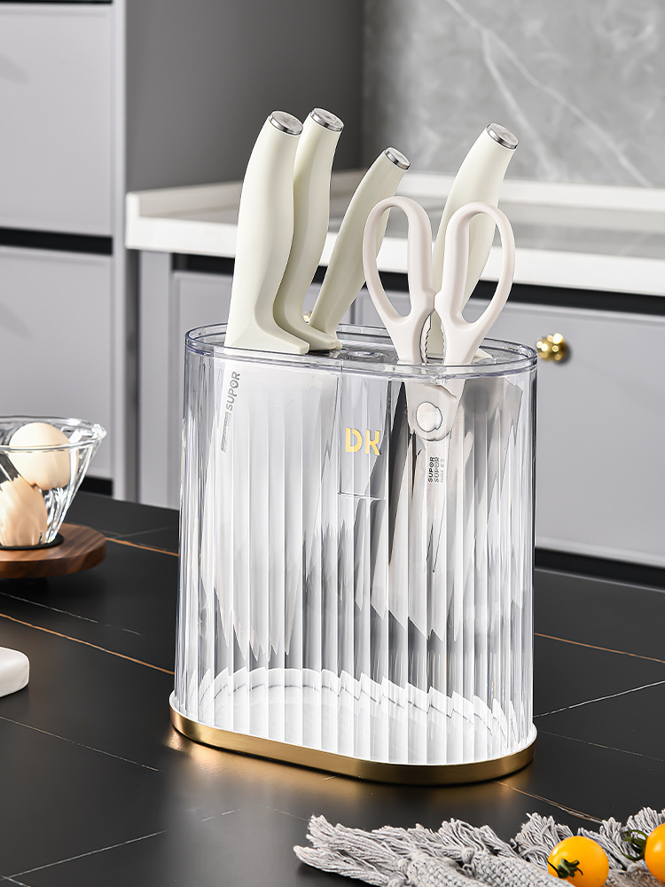 Transparent light luxury knife rack, household countertop, knife storage rack, kitchent-specific integrated draining countertop, new type of storage pic 2