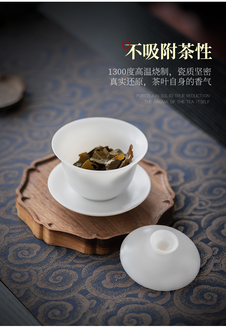 Su Su De Hua Ice Type White Jade Porcelain Gongfu Tea Set, home tea cups, office light luxury tea brewing small covered bowl pic 7