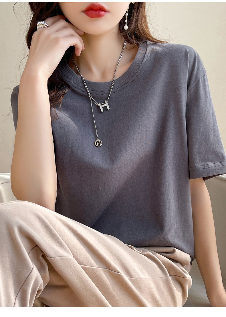 180克纯棉夏季新款短袖女T恤都市休闲纯色圆领款时尚百搭体恤上衣详情23