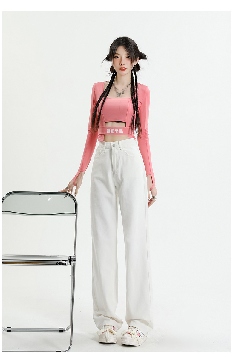 白色牛仔裤女2024年春夏高腰显瘦窄版直筒阔腿裤垂感宽松女拖地裤详情12