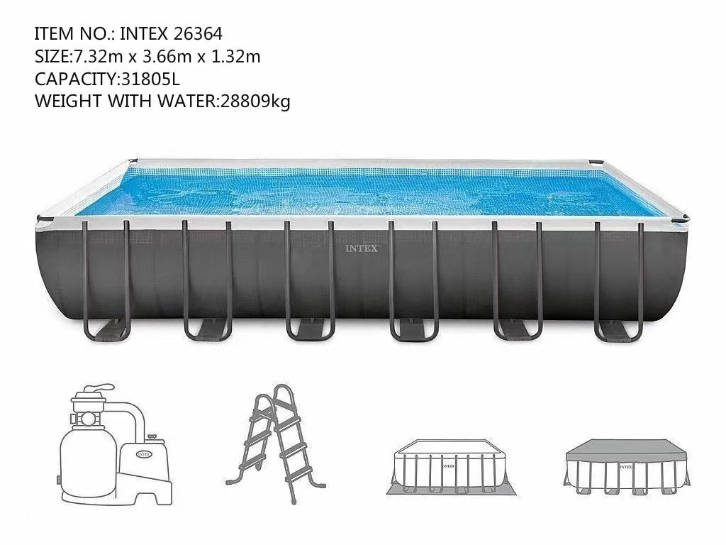 intex 26356 Dark grey rectangular tubular frame pool Outdoor family swimming pool Courtyard rectangular pool pic 5