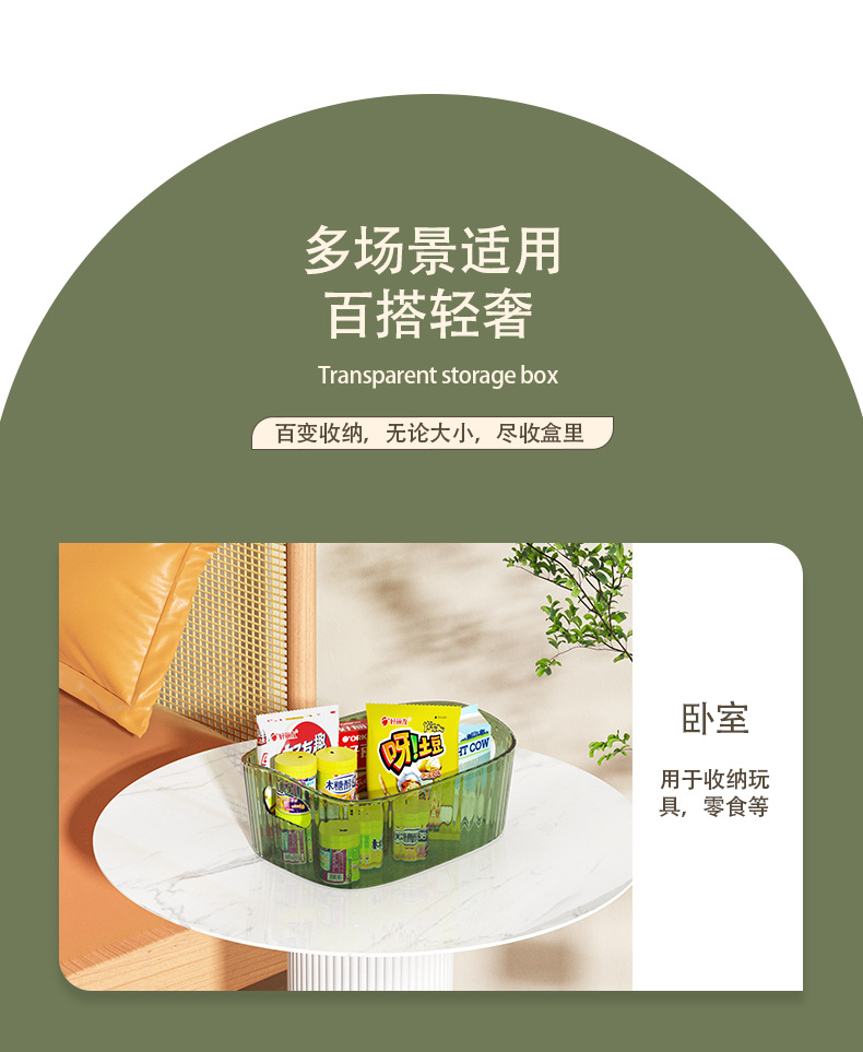 轻奢PET桌面化妆品收纳盒亚克力梳妆台护肤品杂物茶几零食收纳筐详情8