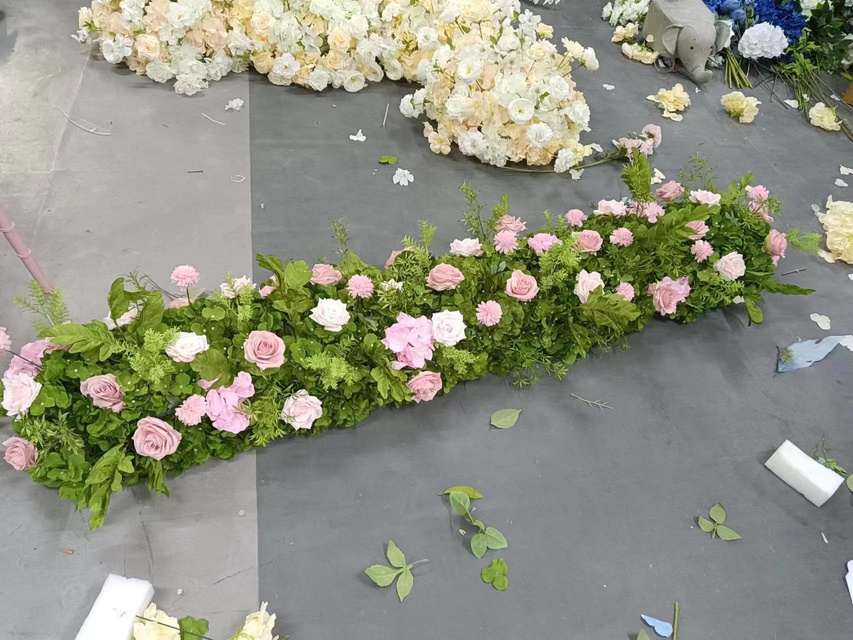 跨境粉色紫色长条桌花花艺 酒店婚礼宴会节日橱窗装饰假花仿真花详情12