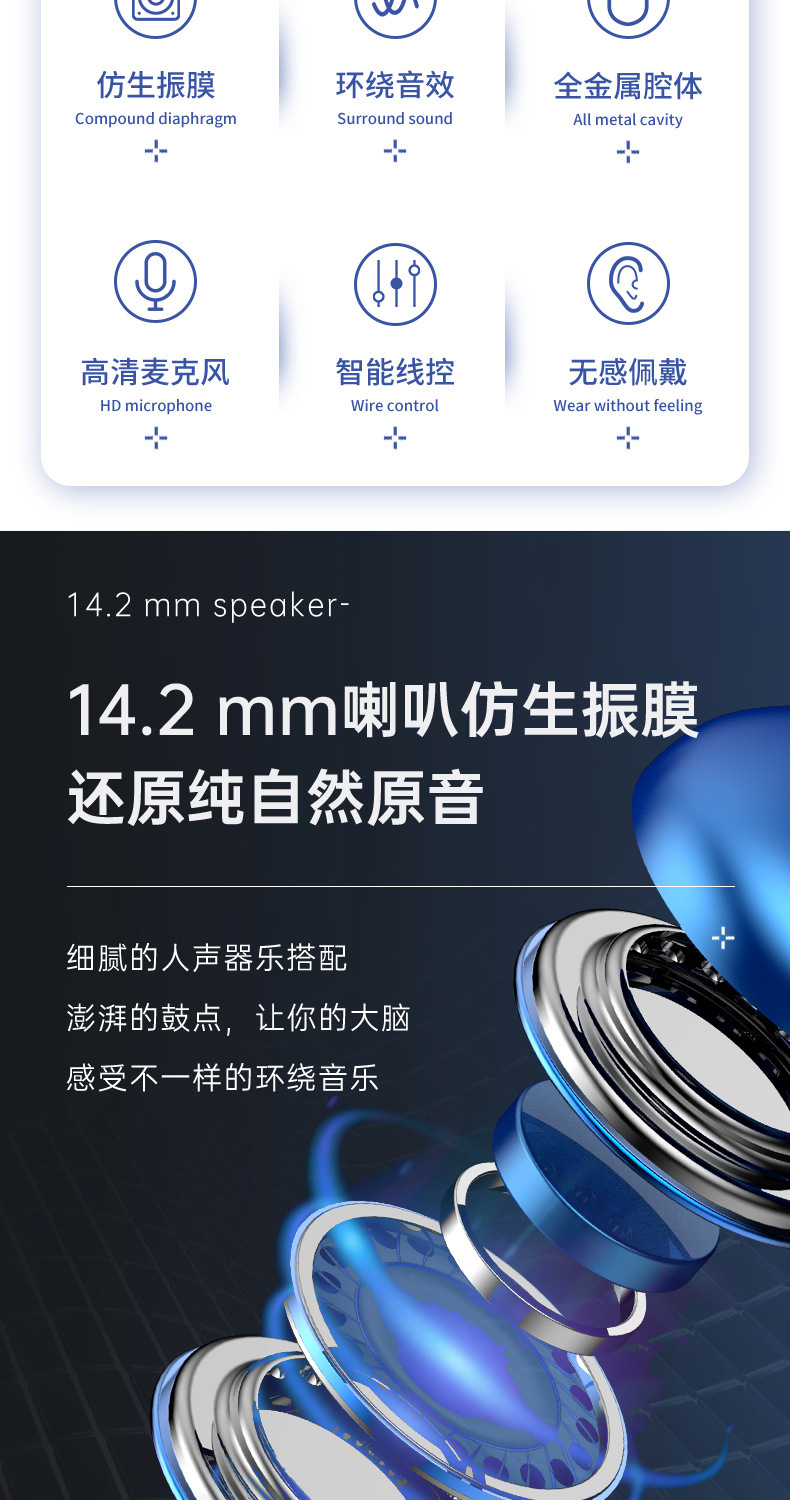 New wire-controlled wired headphones, metal headsets, semi-in-ear headphones, and low-frequency mobile phone earbuds are in stock and available for wholesale pic 18