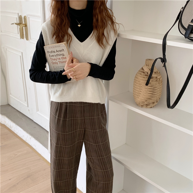 新款春秋女装洋气宽松显瘦V领毛衣外穿鹅黄色针织马甲背心详情47