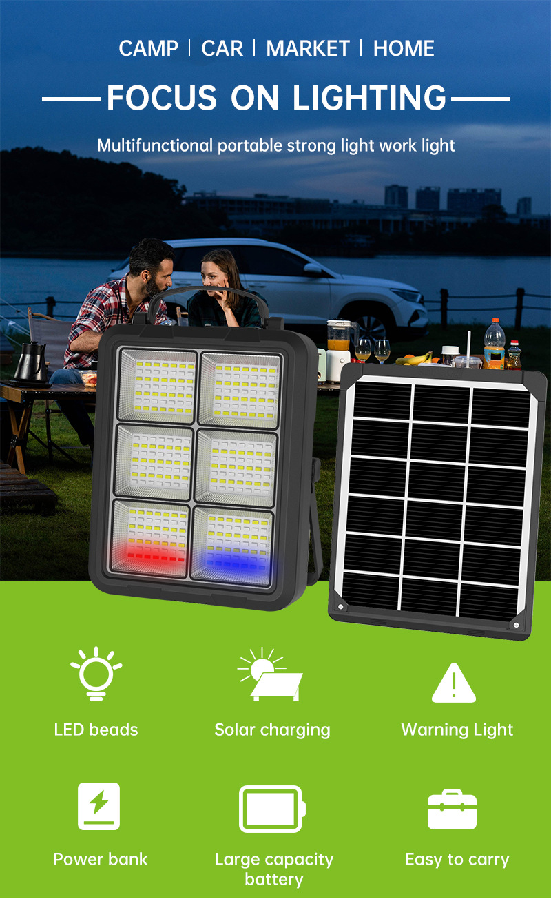 New high-brightness rechargeable LED lighting dual-light yellow and white solar floodlight emergency outdoor campsite hand-held lamp pic 15