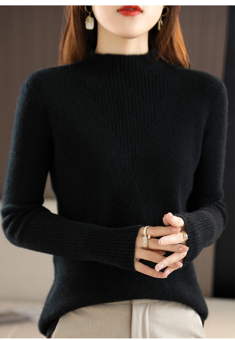 Autumn and winter stand-up collar wool core-spun yarn sweater for women, semi-high collar solid color slim fit, paired with a base layer for women 2022 new style pic 50