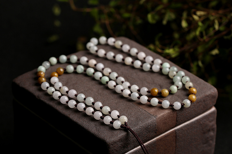 Natural multi-color jadeite A-grade round beads 5.5mm woven necklace rope, multi-color round bead pendant hanging rope, jadeite bead chain pic 15