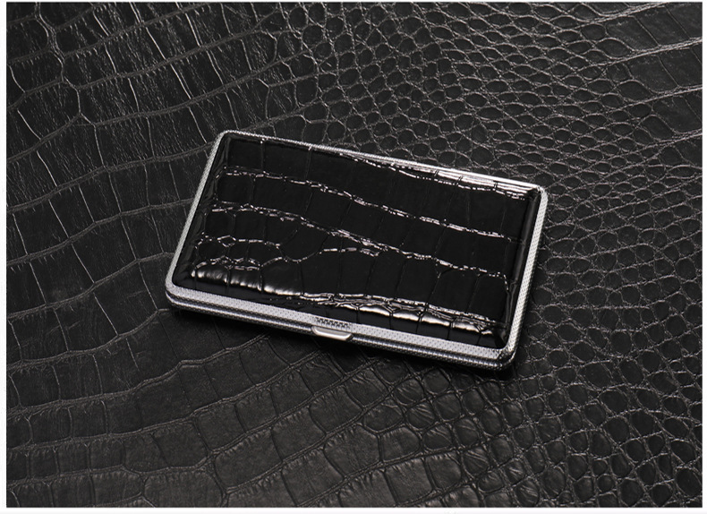 新款5.5mm细支加长烟盒20支装时尚金属皮革超薄翻盖源头厂家批发详情2