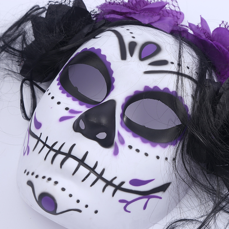 跨境万圣节化妆舞会面具恐怖面具鬼新娘纸面具派对恐怖假发面具详情4