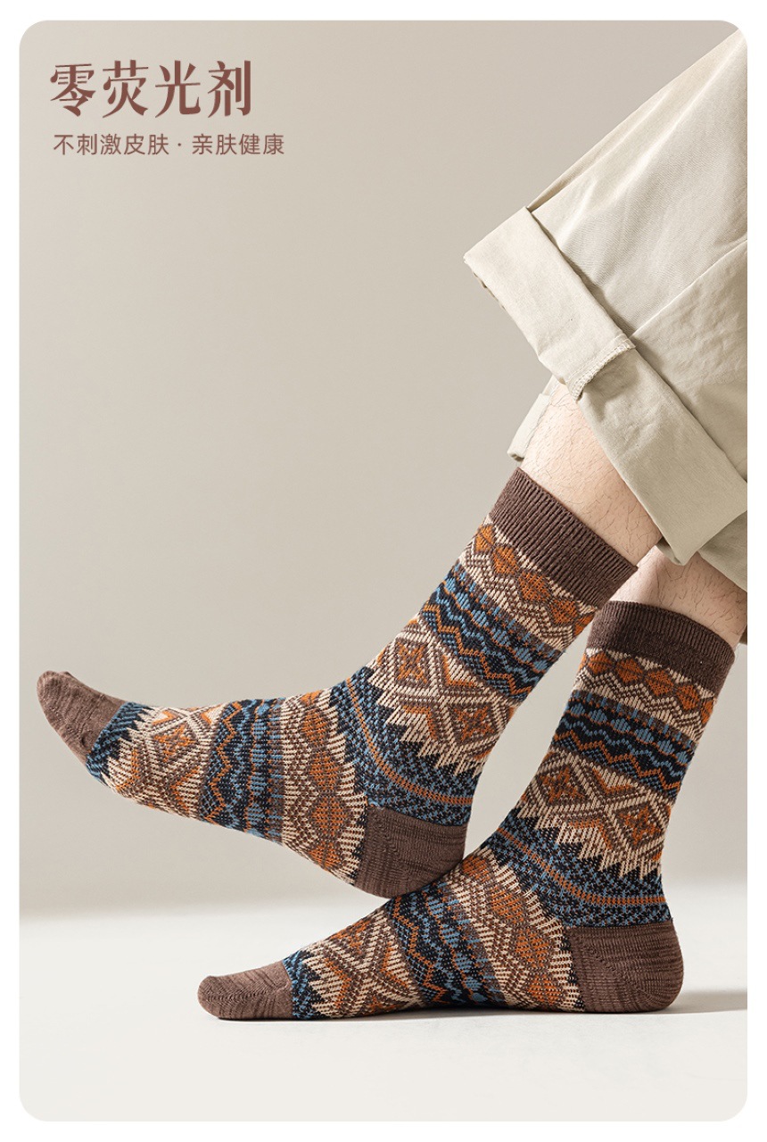 男士秋冬中筒袜英伦风民族风双针双路手工无骨缝头袜子公园详情7