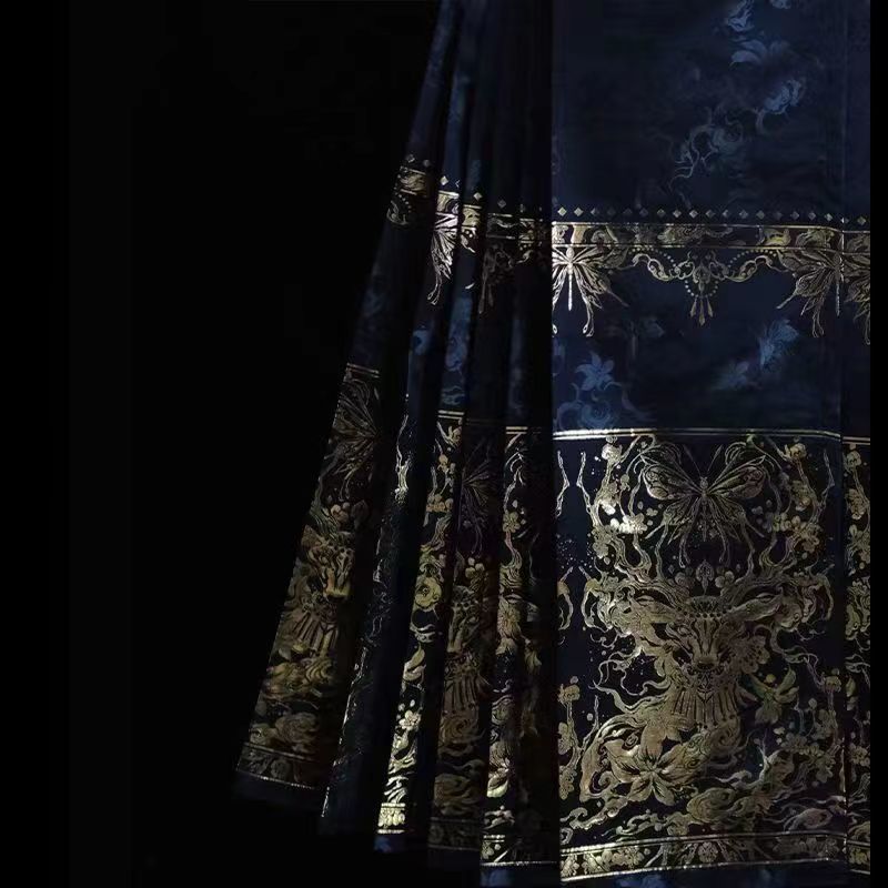 国潮大码胖mm新中式国风日常明制汉服上衣印花马面裙全套一整套200斤详情8